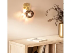 Lámpara de Pared Metal y Cristal Pardo Dorado