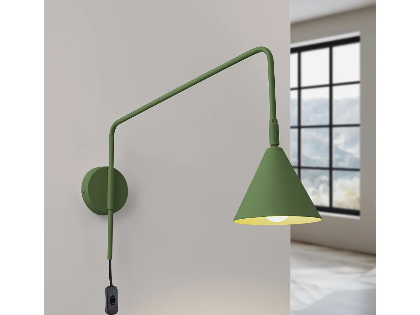 Lámpara De Pared Nox Moderno De Acero - 1 Fuentes Luminosas - L.14 X A.30 Cm - Verde Oliva