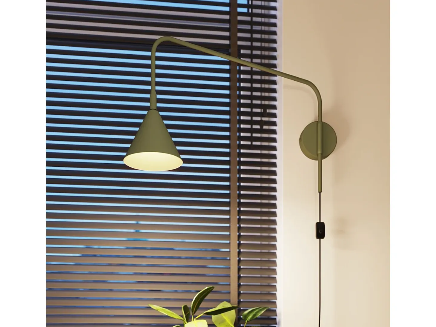Lámpara De Pared Nox Moderno De Acero - 1 Fuentes Luminosas - L.14 X A.30 Cm - Verde Oliva