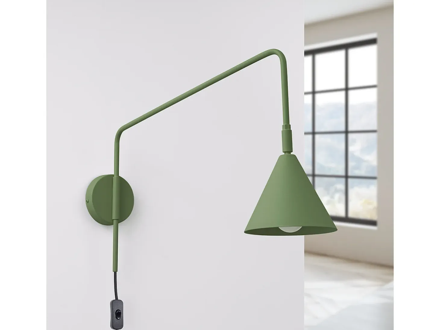 Lámpara De Pared Nox Moderno De Acero - 1 Fuentes Luminosas - L.14 X A.30 Cm - Verde Oliva
