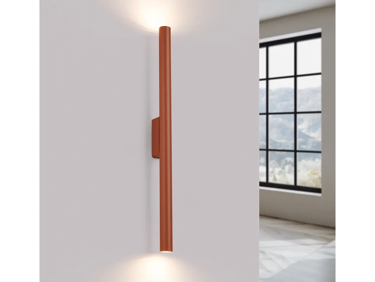 Lámpara De Pared Pastelo Moderno De Acero - 2 Fuentes Luminosas - L.2,5 X A.50 Cm - Ocre Rojo