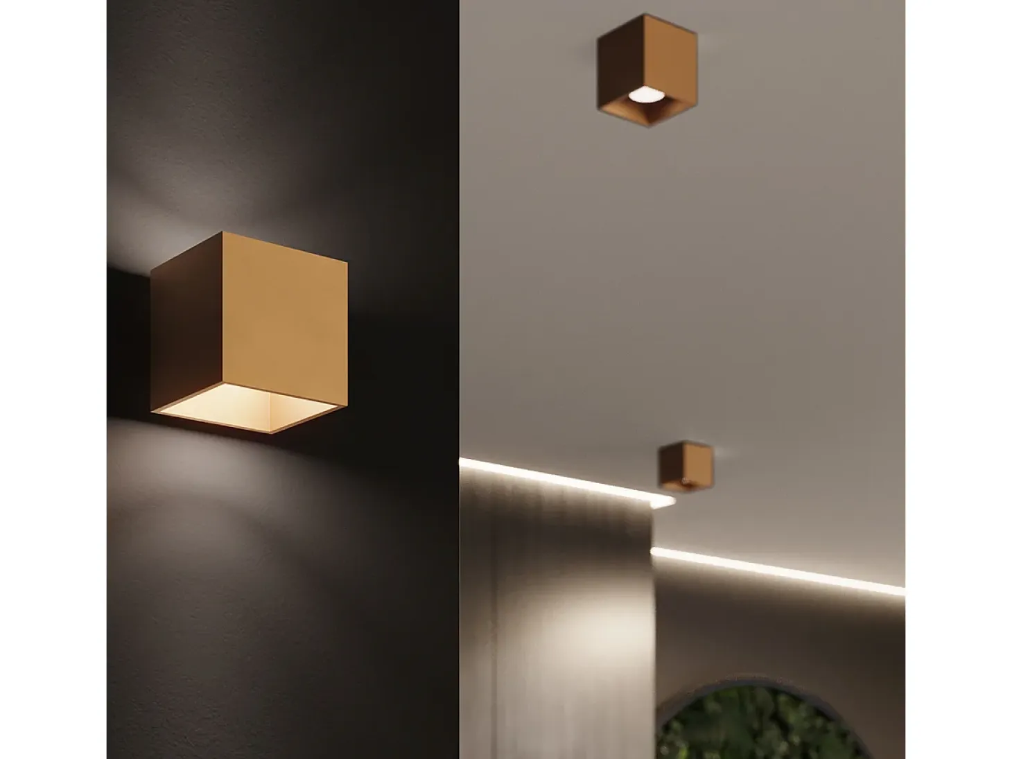 Lámpara De Pared Quad Minimalista De Acero - 1 Fuentes Luminosas - L.10 X A.10 Cm - Dorado