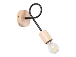 Lámpara de pared Sparkon minimalista de acero/madera - 1 fuentes luminosas 3000K - L.10 x A.24 cm - negro/madera natural