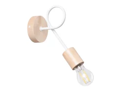 Lámpara de pared Sparkon minimalista de acero/madera - 1 fuentes luminosas 3000K - L.10 x A.24 cm - blanco/madera natural