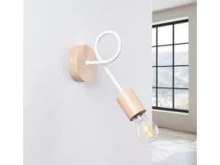 Lámpara de pared Sparkon minimalista de acero/madera - 1 fuentes luminosas 3000K - L.10 x A.24 cm - blanco/madera natural