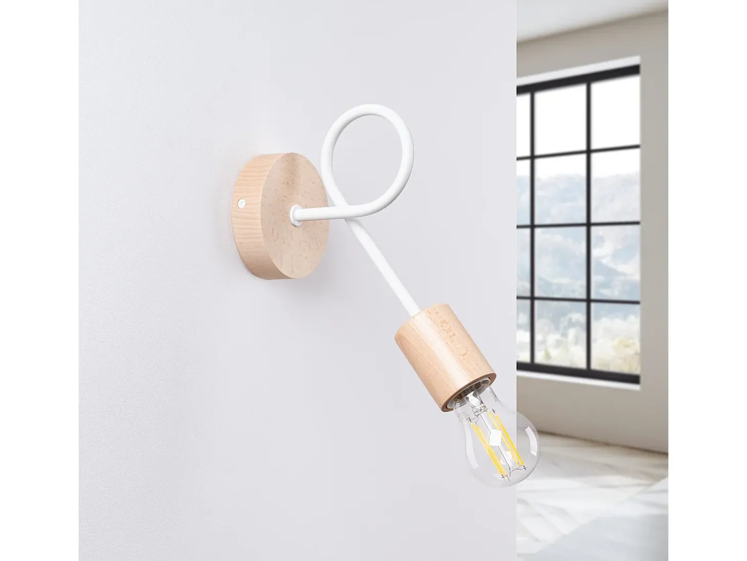 Lámpara de pared Sparkon minimalista de acero/madera - 1 fuentes luminosas 3000K - L.10 x A.24 cm - blanco/madera natural
