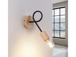 Lámpara de pared Sparkon minimalista de acero/madera - 1 fuentes luminosas 4000K - L.10 x A.24 cm - negro/madera natural