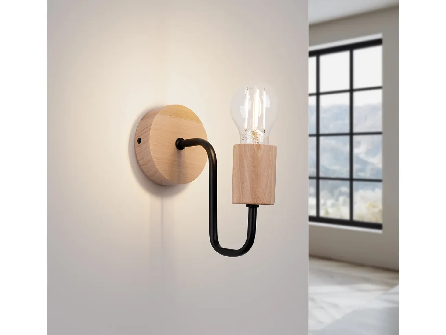 Lámpara De Pared Timbo Desván De Acero/Madera - 1 Fuentes Luminosas - L.8 X A.18,5 Cm - Negro/Madera Natural