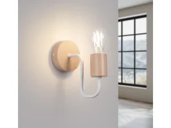 Lámpara De Pared Timbo Desván De Acero/Madera - 1 Fuentes Luminosas - L.8 X A.18,5 Cm - Blanco/Madera Natural