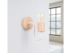 Lámpara De Pared Timbo Desván De Acero/Madera - 1 Fuentes Luminosas - L.8 X A.18,5 Cm - Blanco/Madera Natural