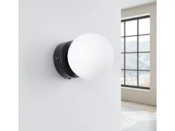Lámpara De Pared Yoli Moderno De Acero/Vidrio - 1 Fuentes Luminosas - L.12 X A.12 Cm - Negro