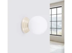 Lámpara de pared Zori minimalista de cerámica/vidrio vidriado - 1 fuentes luminosas - L.12 x A.12 cm - beige
