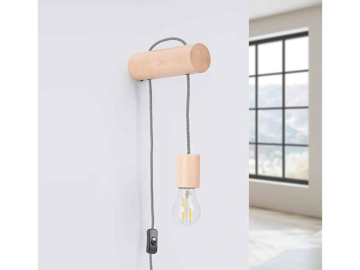 Lámpara de pared Zynto desván de madera - 1 fuentes luminosas 3000K - L.6 x A.55 cm - madera natural/blanco/negro
