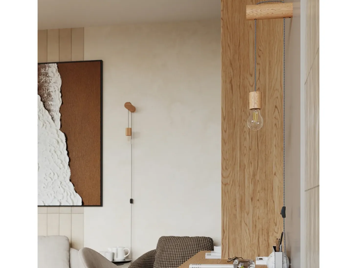 Lámpara de pared Zynto desván de madera - 1 fuentes luminosas 3000K - L.6 x A.55 cm - madera natural/blanco/negro