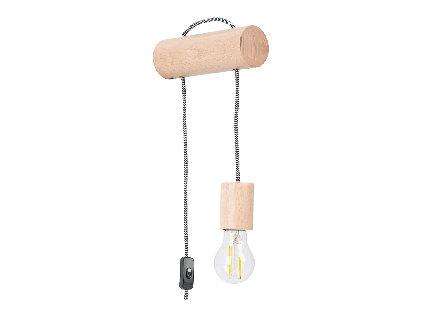 Lámpara de pared Zynto desván de madera - 1 fuentes luminosas 3000K - L.6 x A.55 cm - madera natural/blanco/negro
