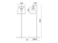 Lámpara de pie de acero NEMO estilo moderno de acero con pantalla sintética - Diá. 25 x Altura 140 cm - acero - IP20 - E27 40W - negro y negro