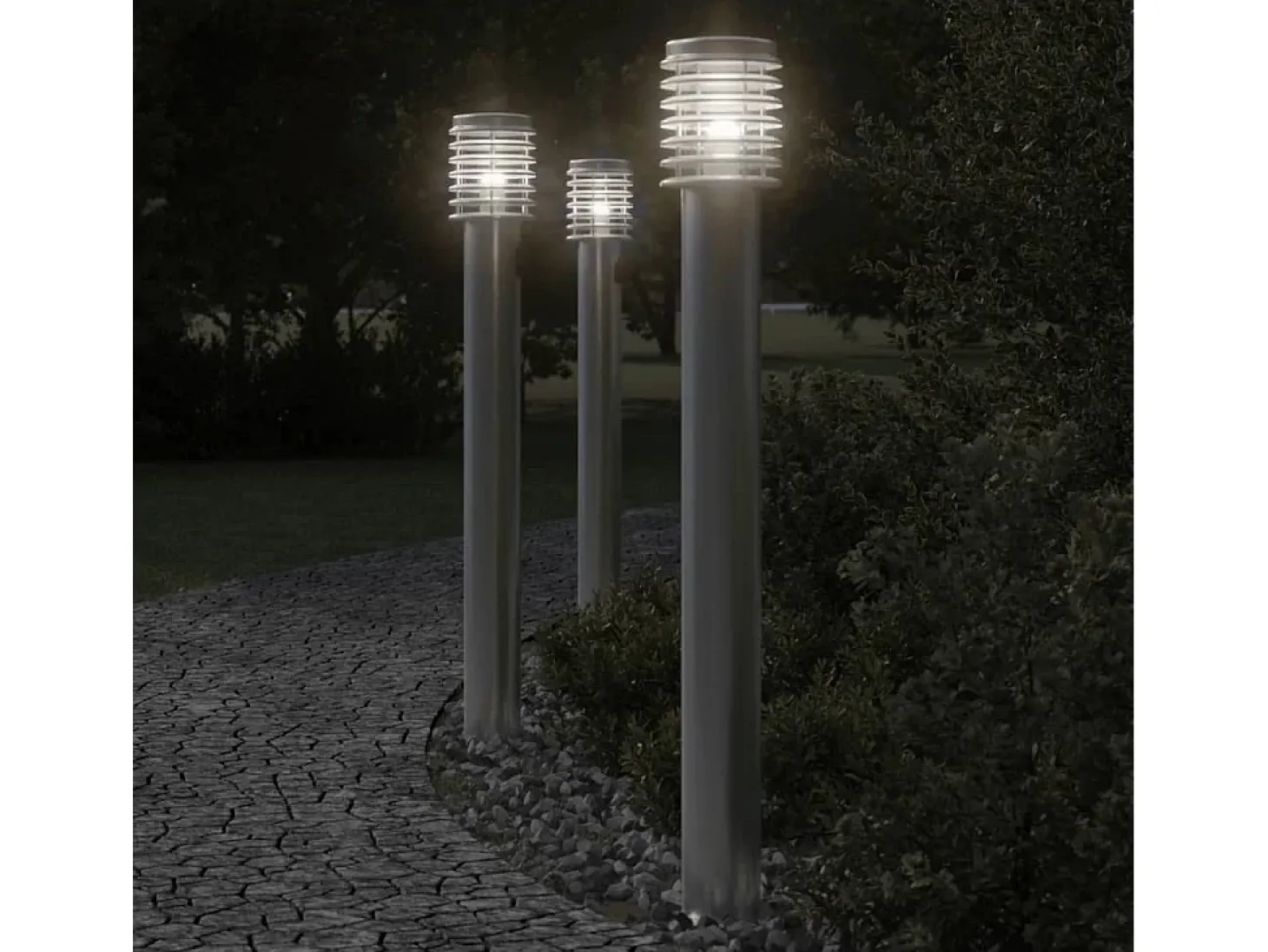 Lámpara de pie de exterior con salida plateada 110 cm acero inoxidable Plata 02_0042532