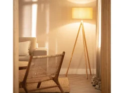 Lámpara de Pie de Madera y Tela Wolby Beige