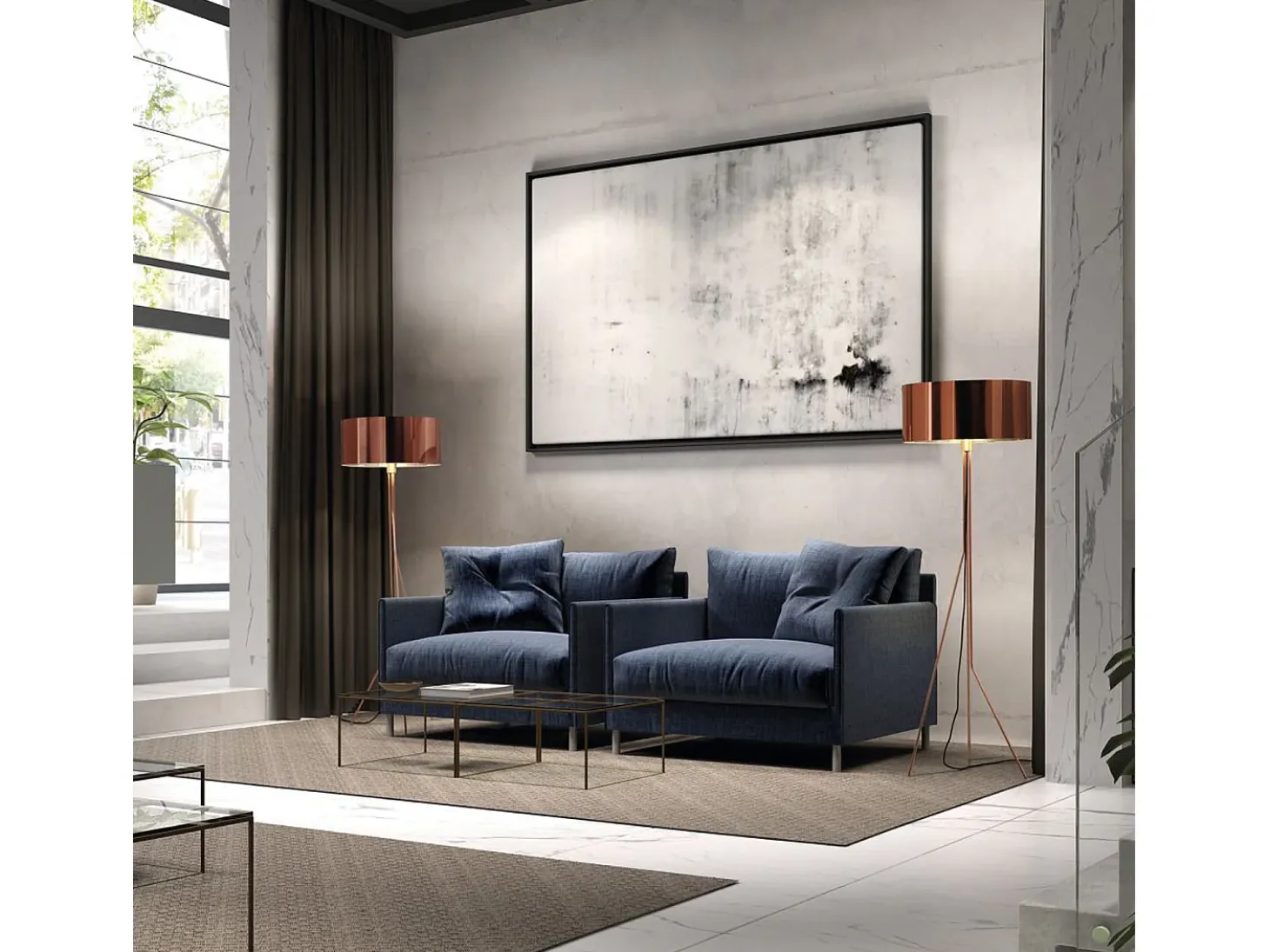 Lámpara de pie DIAGONAL estilo moderno - Alt. 155 cm - E27 13W - pantalla sintética ø50 cm - on & off - cable 2 mts - acero y blanco - interior