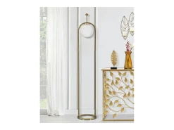 Lámpara de pie GLAMY ARC Ø 28X168 en metal dorado con pantalla de vidrio blanco