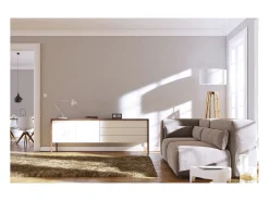 Lámpara de pie KARA estilo moderno y clásico -Alt. 158 cm x D. ø45 cm- E27 60W - cable 2 mts - on&off - IP20 - madera - acero y algodón blanco