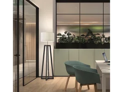 Lámpara de pie KARA estilo moderno y clásico -Alt. 158 cm x D. ø45 cm- E27 60W - cable 2 mts - on&off - IP20 - madera - acero y negro - algodón blanco