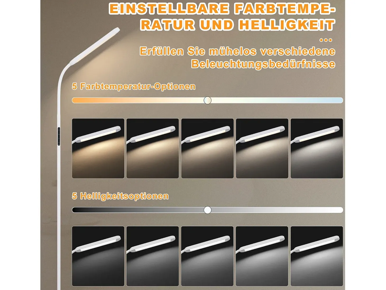 Lámpara de pie LED NETTLIFE para sala de estar, regulable, blanca, 11 W, flexible, 360°, para sofá
