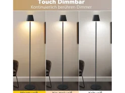 Lámpara de pie LED NETTLIFE moderna negra regulable 125 cm 3 temperaturas de color USB Sala de estar