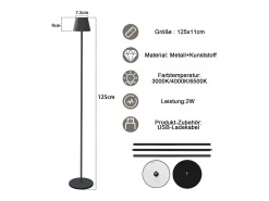 Lámpara de pie LED NETTLIFE moderna negra regulable 125 cm 3 temperaturas de color USB Sala de estar