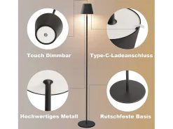 Lámpara de pie LED NETTLIFE moderna negra regulable 125 cm 3 temperaturas de color USB Sala de estar