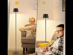 Lámpara de pie LED NETTLIFE para salón de 120 cm: Lámpara de pie solar para exterior táctil regulable 3000K-6500K con batería recargable USB-C altura ajustable
