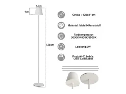 Lámpara de pie LED NETTLIFE moderna negra regulable 125 cm 3 temperaturas de color USB Sala de estar