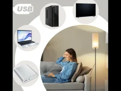 Lámpara de pie LED regulable NETTLIFE con pantalla de tela retro para sala de estar con interruptor de tiro