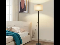 Lámpara de pie LED regulable NETTLIFE con pantalla de tela retro para sala de estar con interruptor de tiro