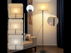 Lámpara de pie LED regulable NETTLIFE con pantalla de tela retro para sala de estar, con interruptor de tiro