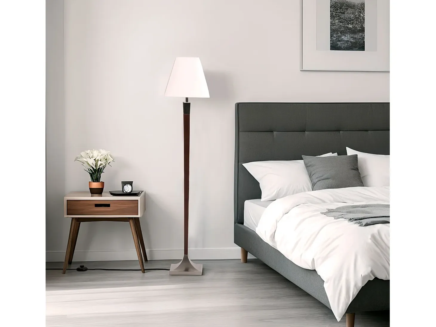 Lámpara de Pie Madera y Metal Lizza Piramis Blanco