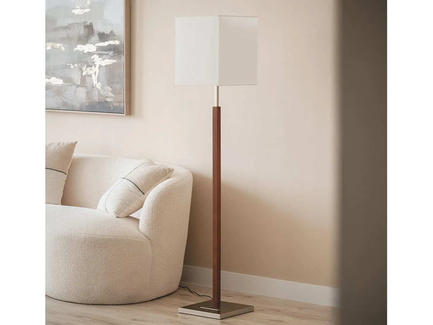 Lámpara de Pie Madera y Metal Lizza Blanco
