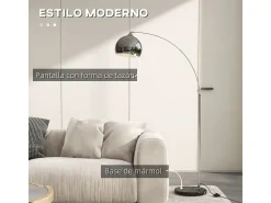 Lámpara de pie Modde Homcom 40W poste ajustable negro/plata 170-180x110-115x30 cm