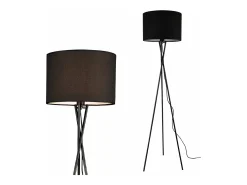 Lámpara de pie moderna con trípode lámpara de pie de diseño casquillo E27 metal y tela 154 cm de alto color negro 03_0005255