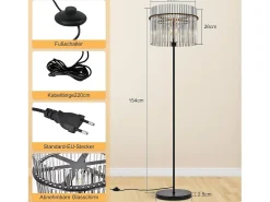 Lámpara de pie NETTLIFE negra con pantalla de cristal – Lámpara de pie E27 con interruptor de pie, estilo moderno (bombilla no incluida)