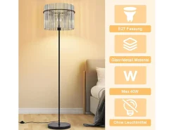 Lámpara de pie NETTLIFE negra con pantalla de cristal – Lámpara de pie E27 con interruptor de pie, estilo moderno (bombilla no incluida)