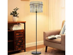 Lámpara de pie NETTLIFE negra con pantalla de cristal – Lámpara de pie E27 con interruptor de pie, estilo moderno (bombilla no incluida)