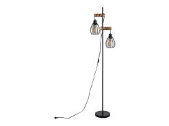 Lámpara de pie NETTLIFE para salón, color negro: lámpara de pie industrial de metal y madera, E27, 2 luces, pantalla de jaula, 152 cm (sin bombilla).