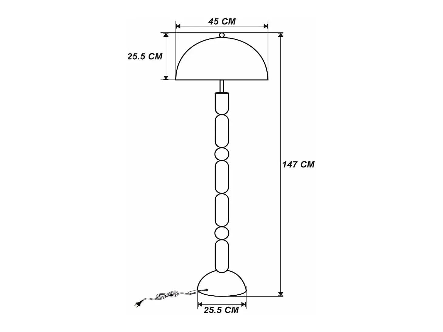 Lámpara de pie tipo seta de metal, D. 45 x A. 147 cm, Caqui brillante, ELDON