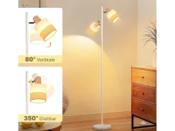 Lámpara de pie vintage de madera Nettlife con 2 bombillas E14 - Estilo retro, pantalla de tela, giratoria, interruptor de pie (bombillas no incluidas)