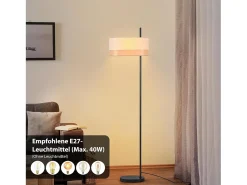 Lámpara de pie vintage Nettlife para salón: lámpara de pie de tela blanca con interruptor E27, estilo rústico retro para dormitorio (bombilla no incluida).