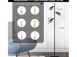Lámpara de pie vintage NETTLIFE para sala de estar 3 llamas de vidrio casquillo E14 lámpara de mesa ajustable de metal 350