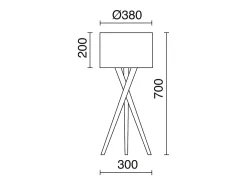 Lámpara de pie WOOD estilo clásico - Alt. 70 cm - E27 60W - cable 2 metros - on&off - madera de haya - pantalla ø38 cm - algodón blanco