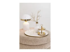 Lámpara de seta de metal blanco con borde dorado 20x20x30 cm