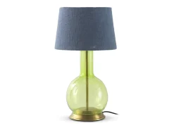 Lámpara de sobremesa cristal verde con tulipa de algodón azul